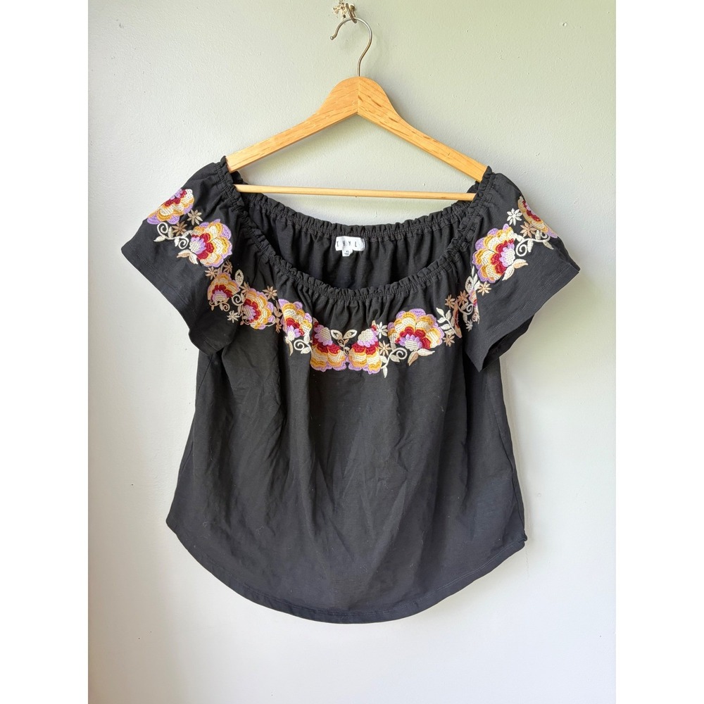THML Black Floral Embroidered Off The Shoulder Top women's size XL